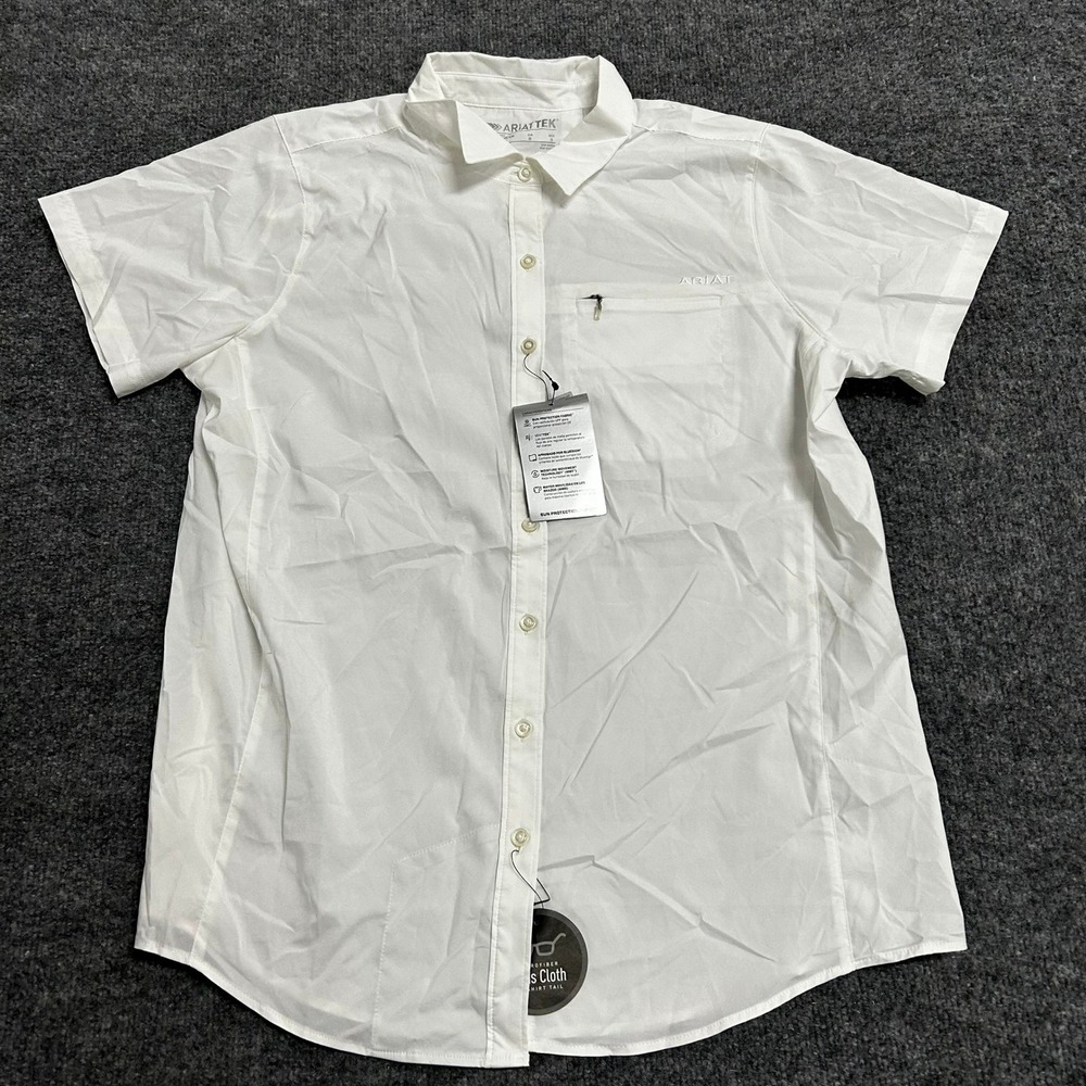 Ariat Shirt Womens Size L White AriatTek Sun Protection Short Sleeve Button Down